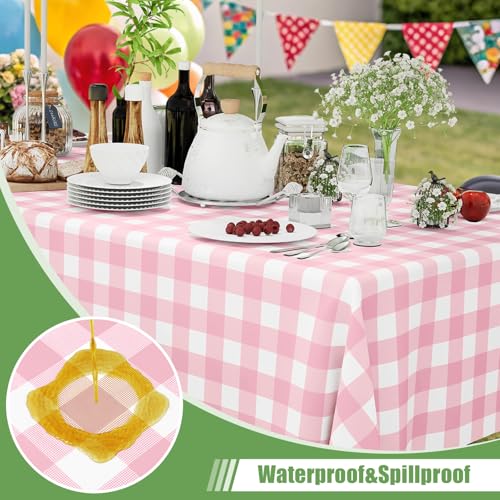 Smiry 6 Packs Gingham Disposable Tablecloths, 54 x 108 Inch Waterproof Plastic Table Cloth Rectangular, Pink and White Checkered Table Covers for Picnic, Birthday, Party, Patio by smiry - Image 2