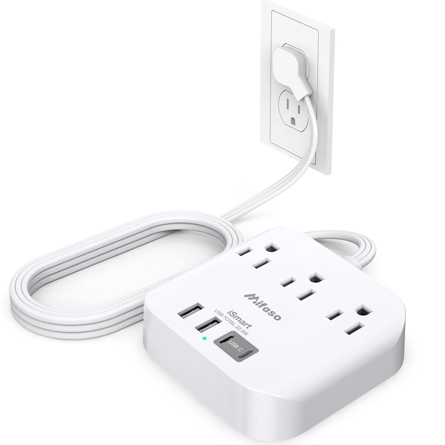 Buy Flat Extension Cord, 5ft Ultra Flat Plug Power Strip 3 Outlets 4
