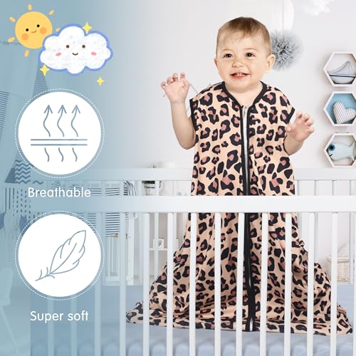 Image of BSTOPPT 3 Pack Baby Sleep Sack 100% Rayon Cotton Baby Sleeping Bag 2-Way Zipper Toddler Wearable Blankets TOG 0.3. (Leopard&Cobble&Green, 6-12 Months)