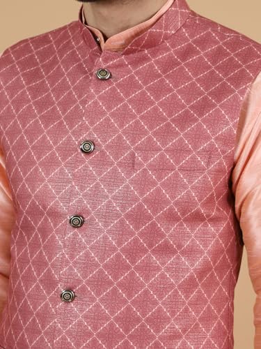 WINTAGE Men's Digital Print Cotton Silk Pink Modi Nehru Jacket & Kurta Payjama Set4