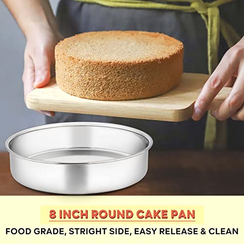 Herogo 8 Inch Round Cake Pan Set Of 3, Stainless Steel Nonstick Layer Tier Birthday Wedding Cake Pans, Fit Oven Pots Pressure Cooker, Mirror Finish, Dishwasher Safe #TOP3
