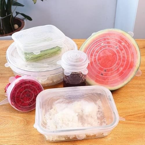 Kit com 6 Tampas Lotteli Elásticas de Silicone Reutilizáveis Para Tigela, Copo, Panela, Prato, Tampa