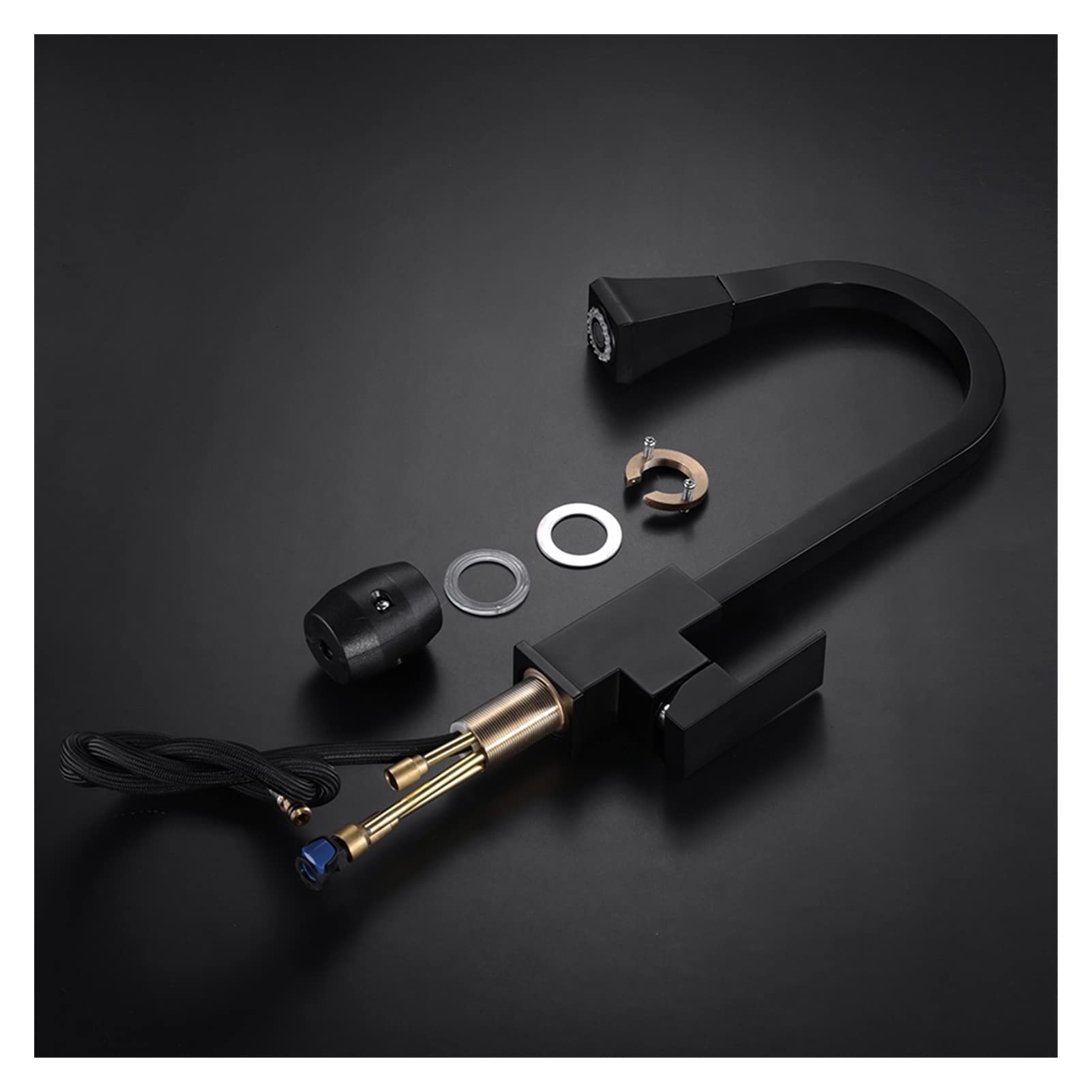 Grifo de Cocina, Grifo de Cocina Negro Grifo de Cocina extraíble Grifo de un Solo Orificio Giratorio Grifo de Agua fría y Caliente de 360 ​​​​Grados/Negro Mate Comfortable Anniversary
