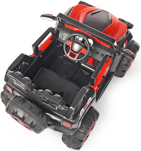 Image of Driving EV Cars for 1, 2, 3, 4, 5, 6 Years | Remote + Steering + Mobile App Control | Kids Jeeps (Jumbo Size KAB2188 [1-8 Year Kids], Bright Red)