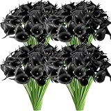 Janinka 40 Pcs Calla Lily Artificial Flowers Bulk Calla Lilies Bouquet for Wedding Fake Faux Bridal Bouquet Silk Lily Bouquet for Party Decoration, 14 Inch (Black)