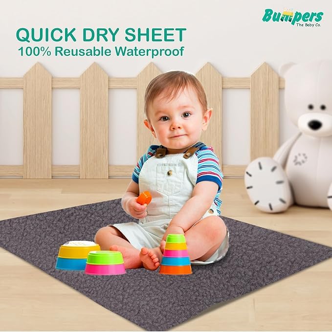 Image of Waterproof Quick Dry Protector Dry Sheet|Breathable and Hypoallergenic Ultra Soft Fitted Baby Bed Protector Sheet for Toddler Children|King Size (XXL, 260x200cm, Grey)