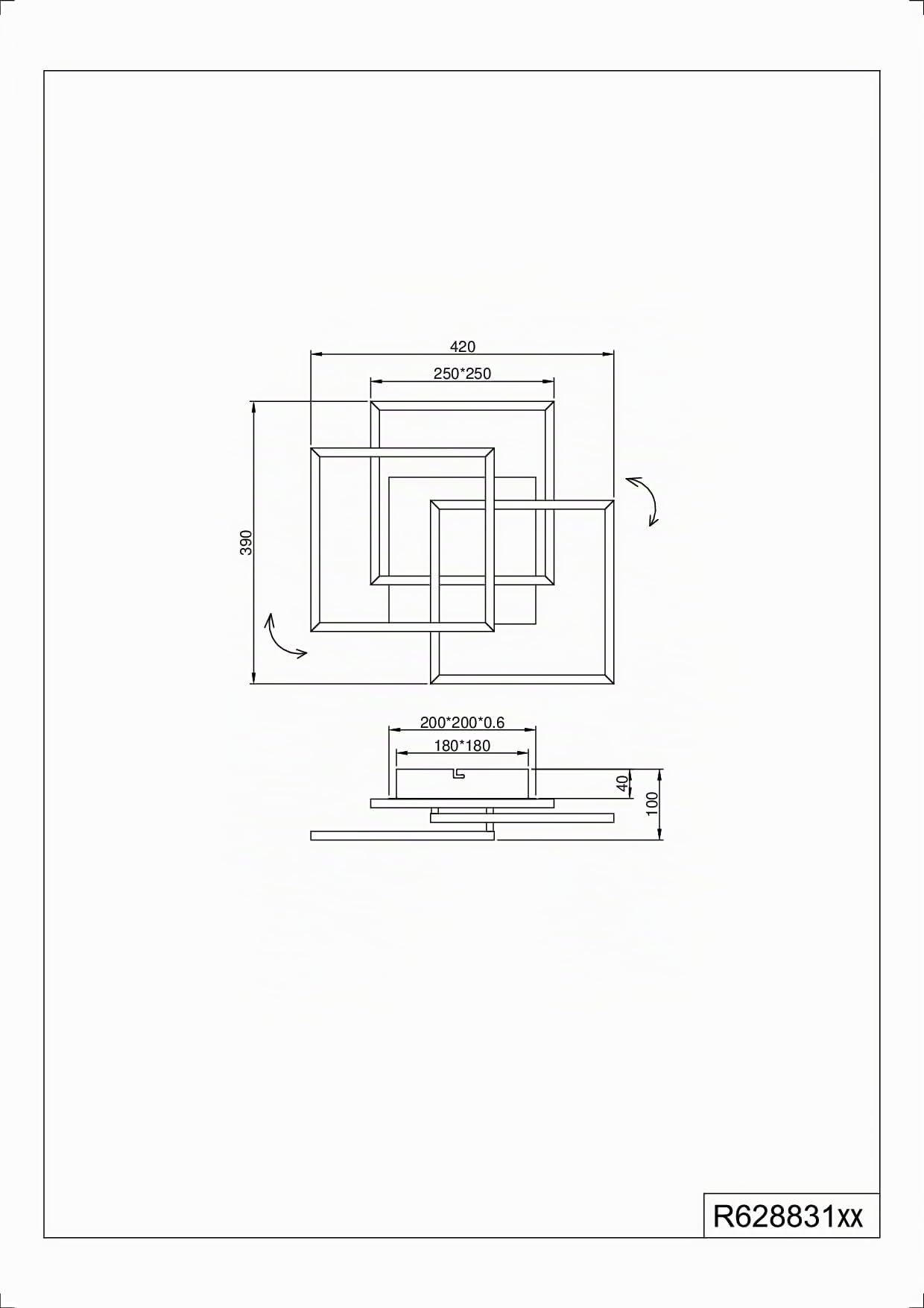 Reality, Plafón, Mobile incl. 1 x LED,SMD,27,0 Watt,2700-6000K,3200 Lm. Plástico, Blanco, Cuerpo: Metal, estera negra A:39,0cm, L:42,0cm, A:10,0cm Mando a distancia,Regulador integrado,Pivotante,