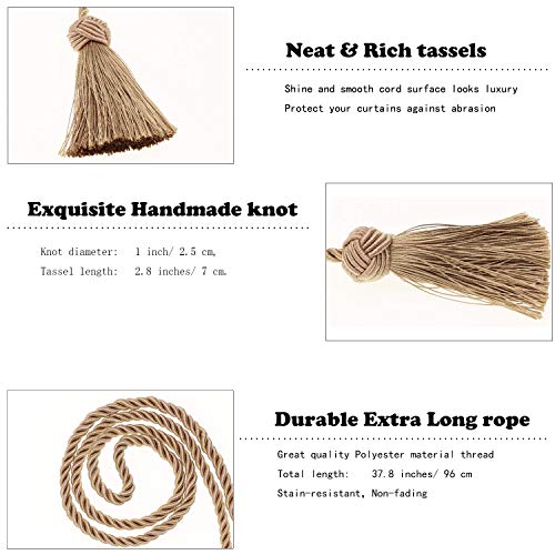 CHICTIE 37.8” Long Curtain Tiebacks Tassel Rope Handmade Ball Knot Sheers Draperies Lacing Holdbacks with Fringe for Window Door Bath Towel Decorative (Gold, 4)