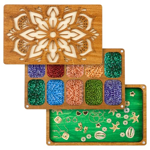 Opiniones y reviews de Telares para abalorios favoritos de las personas. 47 Bandeja de clasificación de abalorio con tapa magnética y banda elástica, bandeja de abalorio de madera multifuncional para hacer collares y pulseras