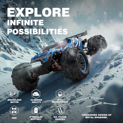 Hosim Brushless Rc Cars, 1:10 68+ Kmh High Speed Remote Control Car For Adults Boys, 4Wd All Terrains Waterproof Off Road Hobby Grade Fast Monster Trucks, Blue