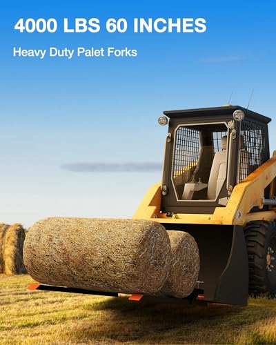 60 Inch Pallet Forks,60" Clamp on Pallet Forks Rated 2000 LBS for Loader Bucket Skid Steer Tractor, 45" x 1.9" Fork Length (Without Stabilizer Bar, Steel, 60")