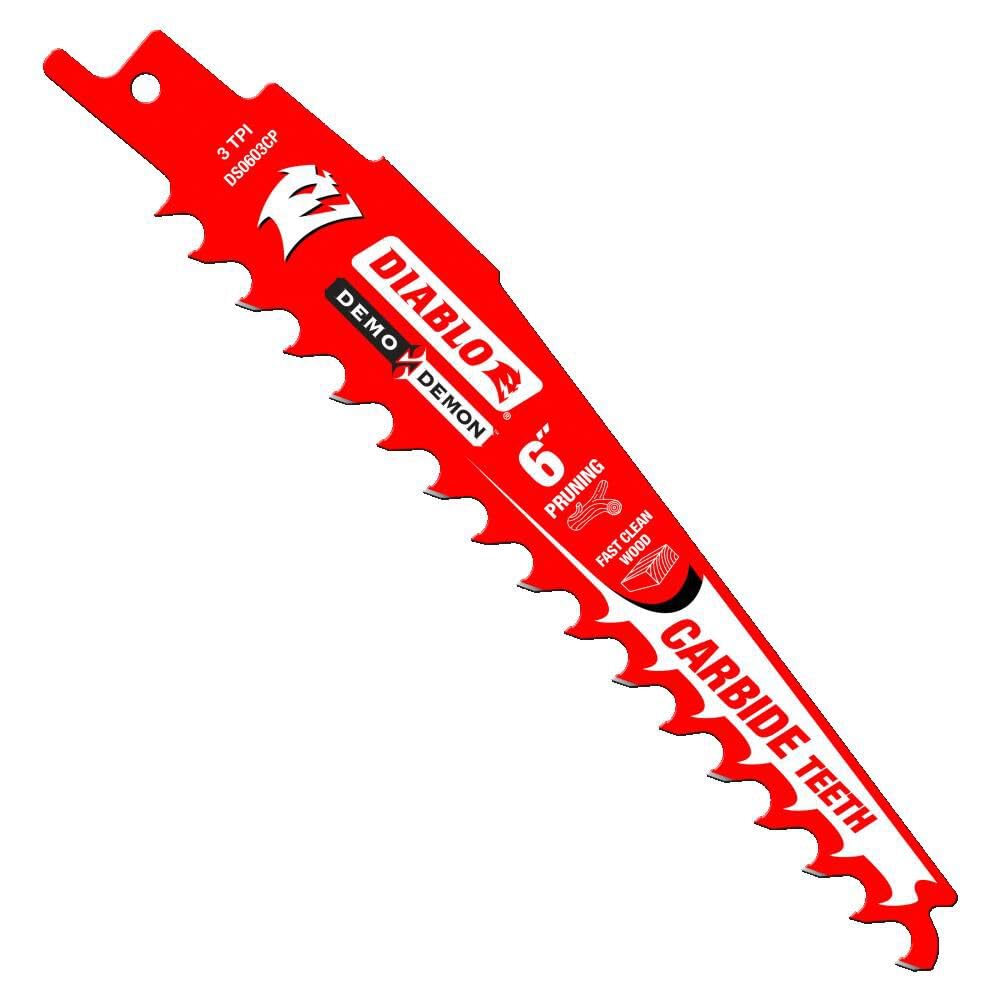 Diablo Demo Demon Reciprocating Saw Blades with Carbide Teeth for Nail-Embedded Wood - Variable Tooth Design, 5/7 TPI, 6" Length, 10-Pack - DS0606CWS10