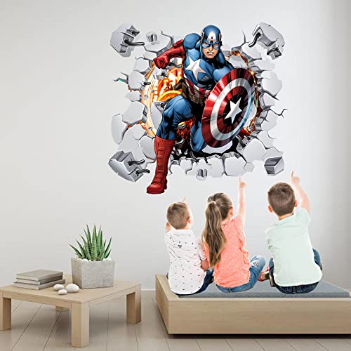 W-Yang Captain America Wall Sticker,Vinyl Comics Superhero Art Decor Home Interior-Cartoon Wall Decal For Kids Bedroom Playroom Wall Décor, Blue,Red,White, 31.5Inch X 31.5Inch #TOP1