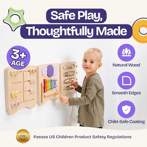 ComfyBumpy Sensory Wall Panel for Kids | Toddler Busy Activity Board and Detachable Wooden Sensory Board - Montessori Busy Board, Activity Wall Center for Independent, Screen-Free Play - Image 6
