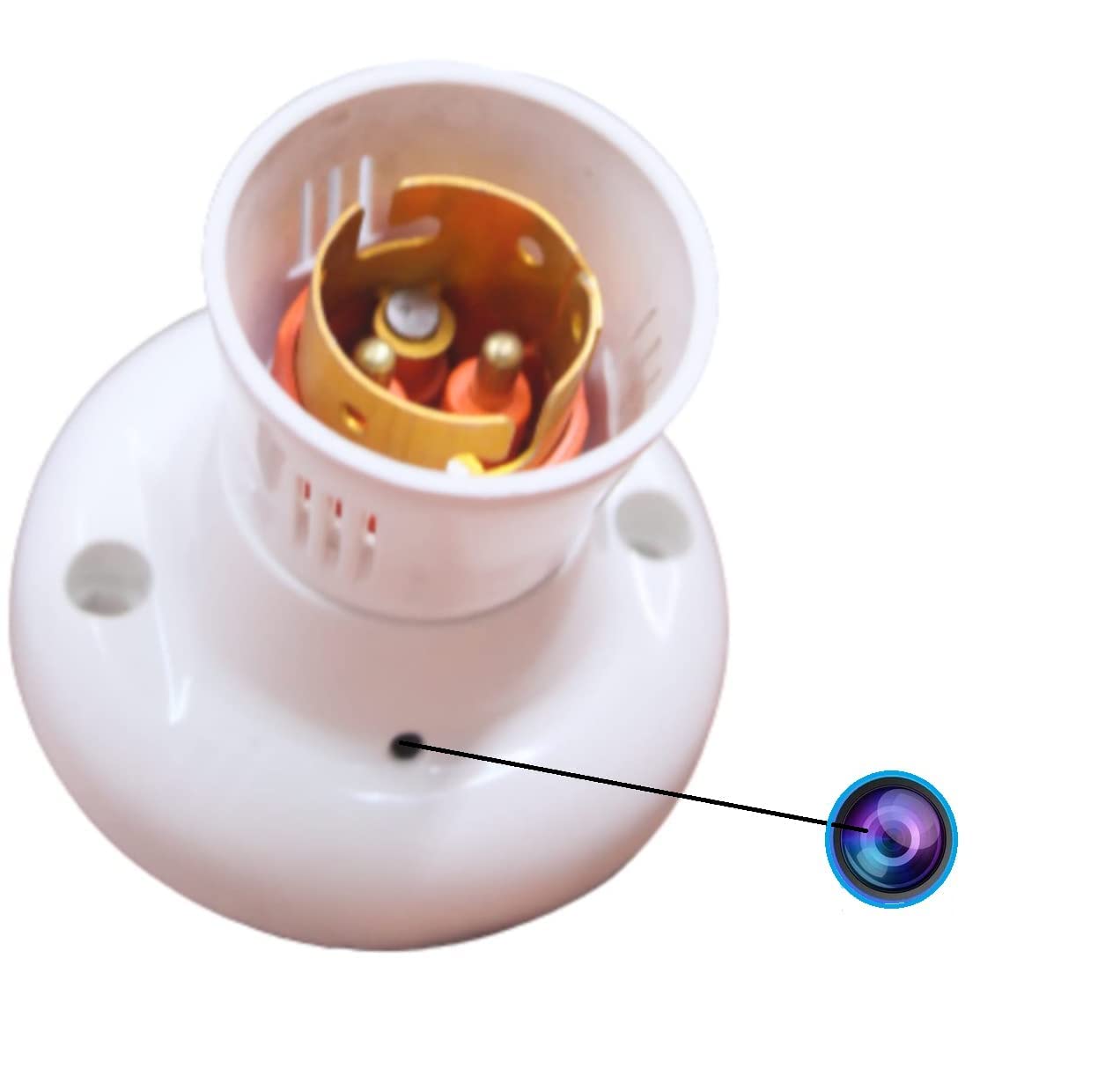 Close-up of TECHNOVIEW Bulb Holder Camera showing the hidden lens