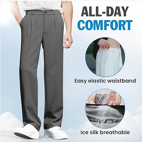 Dualego Ice Silk Pants Men, Easemotions Super Stretch Ice Silk Comfort Everyday Pants Straight Through Slim Fit2