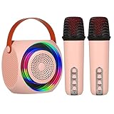 Leftwei Blue Tooth Karaoke Speaker, 2 Wireless Microphones RGB Lights Machine, Rechargeable Singing Speaker with RGB Lights, Ideal for Home Party & Family Singing (Pink)