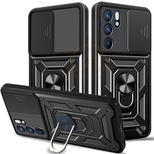 Image of Armor Bumper Back Cover Case for Oppo Reno 6 5G Rotating Camera Cover, Ring Holder & Kickstand | Heavy Duty & 360 Degree Protection Oppo Reno 6 5G Back Cover (Black)
