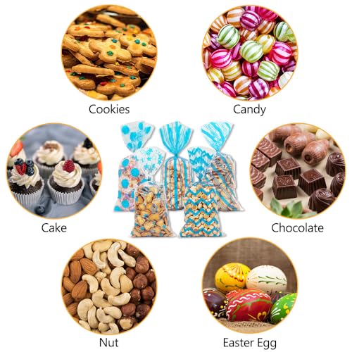 Sacs à friandises en cellophane IdyllicStyle bleus avec attaches torsadées pour biscuits x100