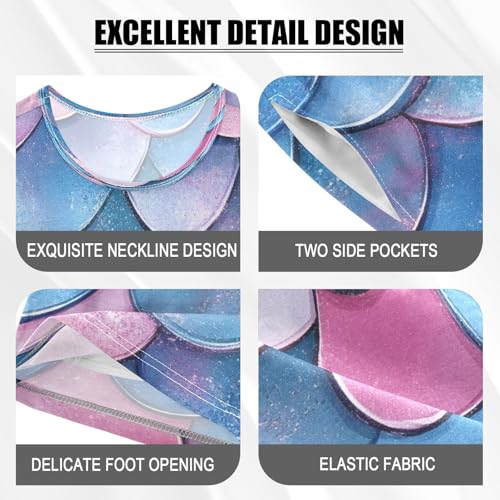 ALAZA Fish Scale Mermaid Blue Pajamas Set Short Sleeve Cotton Sleepwear Summer Pjs 2 Piece 5-14Y4