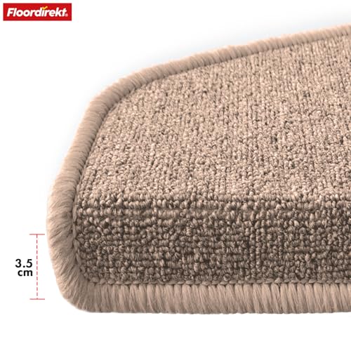 Floordirekt Treppenstufen Matten - London Pro Beige - 1 Stück Stufenmatten Treppenteppich halbrund 25x65 cm