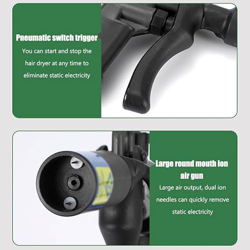 Pistolet jonizujący, antystatyczny pistolet do odkurzania, eliminator statyczny wysokiego napięcia z generatorem 4,6 kV, podwójny pistolet pneumatyczny do przemysłowego usuwania statycznego (0,2 ~ 0,8