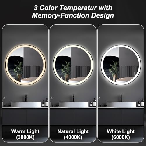Image of NEWBULIG 36 Inch Round LED Bathroom Wall Mirror with Lights, Light up Vanity Bathroom Mirror for Over Sink, Anti-Fog and Dimmable, Front Light and Backlit, Memory Function, Shatter-Proof, White