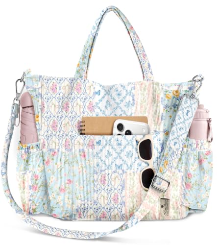 Miss Adola Corduroy Crossbody Tote Bag for Women, Creamy Patchwork