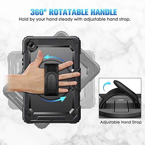 Casebot Shockproof Case For Samsung Galaxy Tab S6 Lite 10.4 Inch 2022/2020 Model (Sm-P610/P613/P615/P619), [360° Rotating Kickstand] Rugged Heavy Duty Hybrid Cover W/Hand Shoulder Strap, Black #TOP2