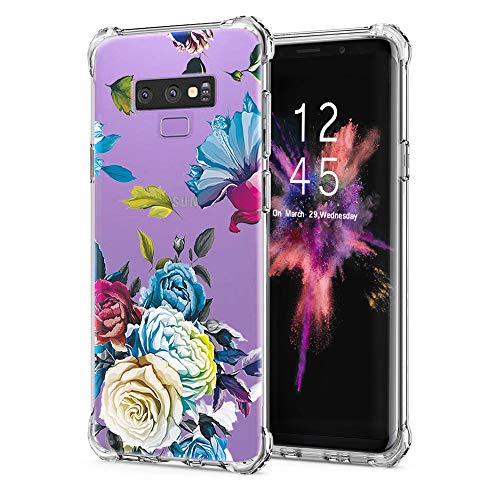 LUOLNH Galaxy Note 9 Case,Samsung Galaxy Note 9 Case Flower,Slim Shockproof Clear Floral Pattern Soft Flexible TPU Back Cover Samsung Galaxy Note 9 (Blue Rose)