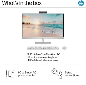 HP 27 FHD Touchscreen All-in-One Desktop Computer, Quad-Cores Ryzen 5 7520U, 16GB RAM 1TB SSD, Windows 11, Wireless Keyboard & Mouse, PLUSERA 8-in-1 Hub Included, White