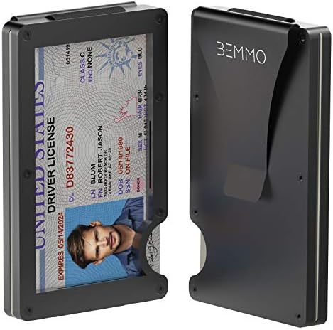 Bemmo Aluminum Metal Card Holder Wallet RFID Blocking With Money Clip | Slim Minimalist Wallet For Men Can Hold Up To 10 Cards, With Easy-Show ID Window | Stylish ID Holder Wallet Is A Great Gift Idea
