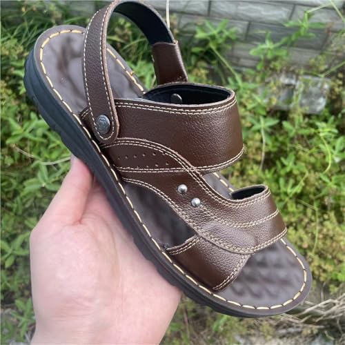 CLSQLXYJZC Summer Men's Beach Shoes, Men's Open Toe Outdoor Slip on Breathable Leather Beach Sandals with Arch Support, Casual Two Uses Hiking Sport Sandals, for Outdoor Walking, Entertainment4