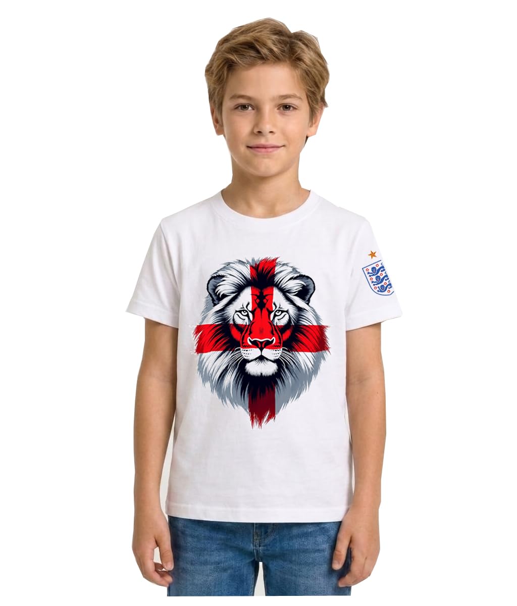 PicOnTshirt England Tshirt Boys Football English Flag T-Shirt, 2026 T Shirt 13 yrs