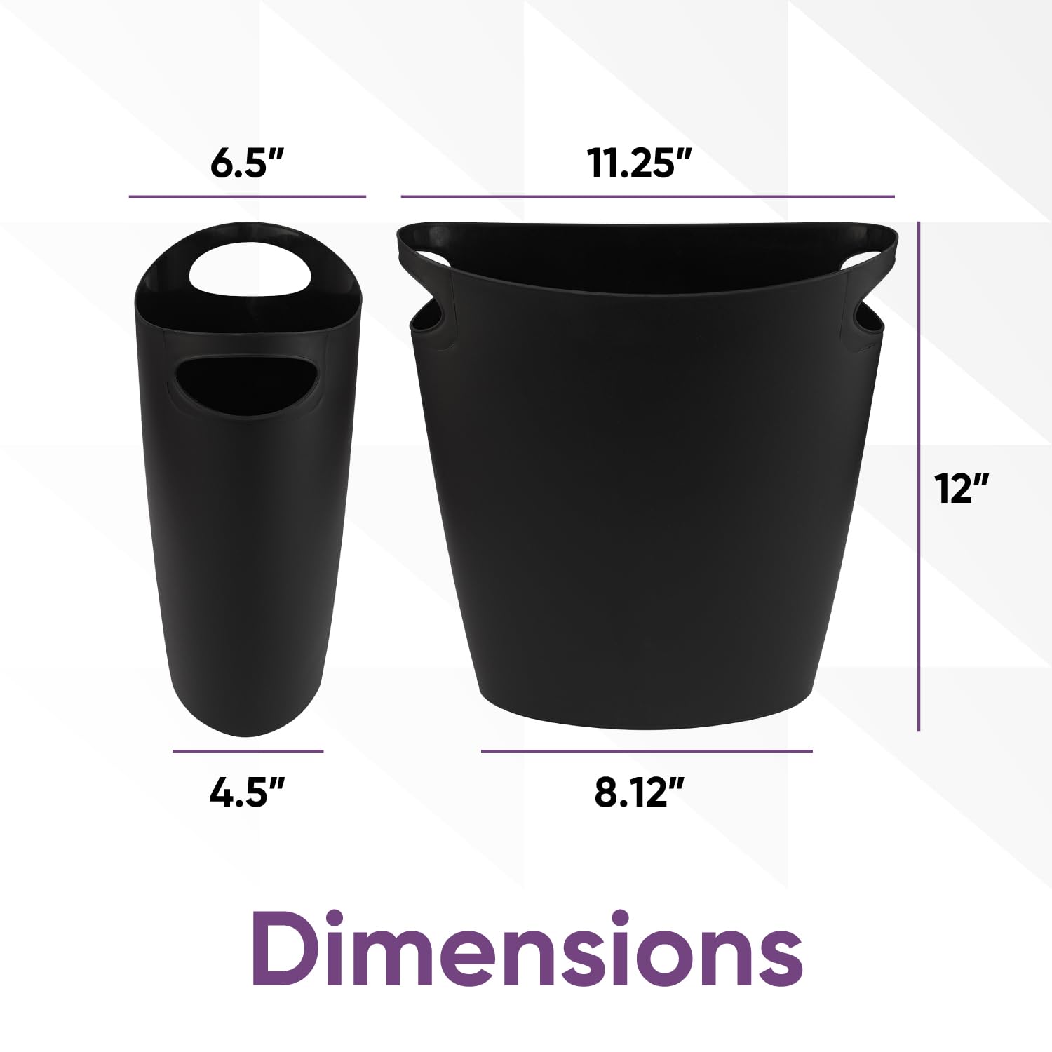 Superio Slim Bathroom Trash Can 2 Gallon Plastic Small Compact Waste Basket for Bedroom, Dorm, Under Office Desk, Narrow Portable RV Dustbin, 4 Black