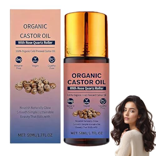 Organic Castor Oil Rose Quartz Roller Ball - 50ml 2026 New Castor Oil Roller Ball Deep And Lasting Hydration Non-Greasy Gentle And Effective For All Skin Types (1 PC)