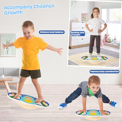 Wobble Balance Board for Kids Wooden Rocker Board Load 123Lbs, Active Play and Exercise for Toddler
