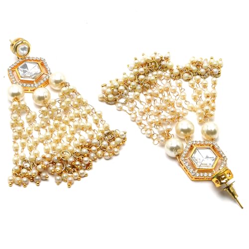 Image of Karatcart Gold Plated Designer Polki Kundan Drop Earrings for Women