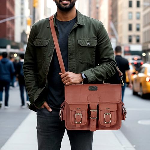 Bolso mensajero de cuero unisex para laptop 12 pulgadas miniatura 3