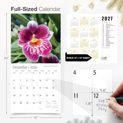 RED EMBER Orchids 2026 Wall Calendar 12 Month | 12 inch x 24 inch Open ...