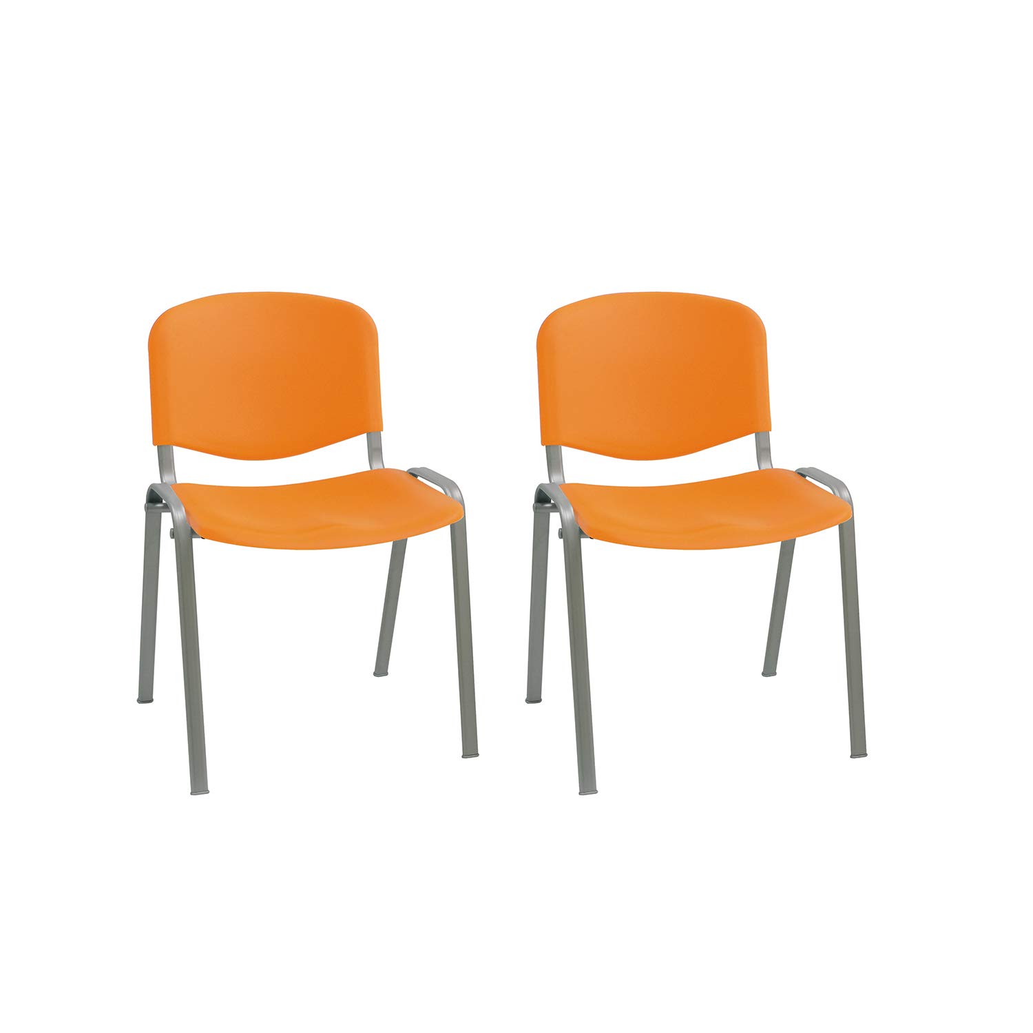 La Silla de Claudia: Modelo ISO Estilo Confidente | Sillas Apilables de Oficina, Sala de Espera y Despacho | Silla de Plástico Polipropileno (Sillas Pack 2) | CHASIS Acero Gris | Naranja
