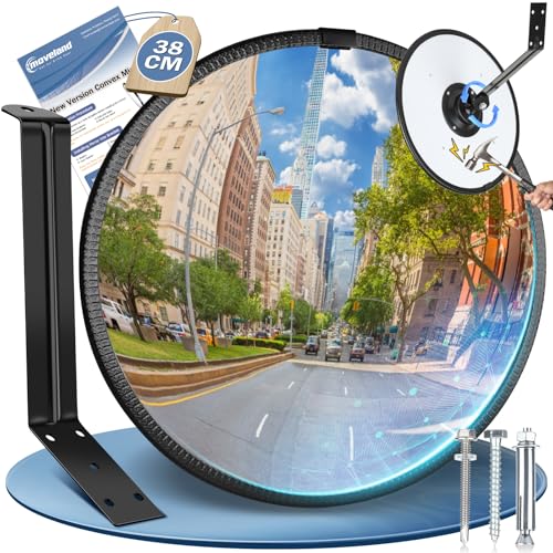 moveland 38 cm konvexspiegel - Verstellbarer Acryl-Verkehrsspiegel straßenspiegel - Weitwinkel-Parabolspiegel für Einfahrten, Garage, Verkehr, Hof (Support Indoor und Outdoor, 160 Grad konvex)