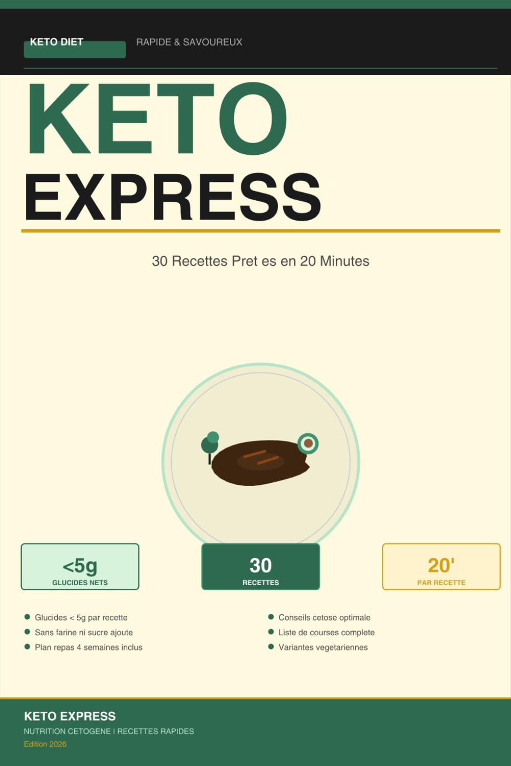 Keto Express : 30 Recettes Prêtes en 20 Minutes: Régime Cétogène Sans Prise de Tête : Plan 4 Semaines, Macros Détaillées & Moins de 5g de Glucides par Recette