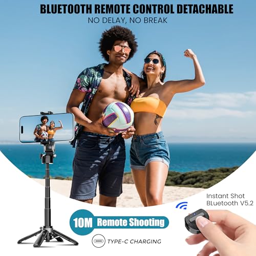 Image of WeCool 17 inch Extendable Selfie Stick with 360 Rotational Mobile Holder,One-Click Auto Open Legs,Aluminium Built Body,Rechargeble Bluetooth Remote,