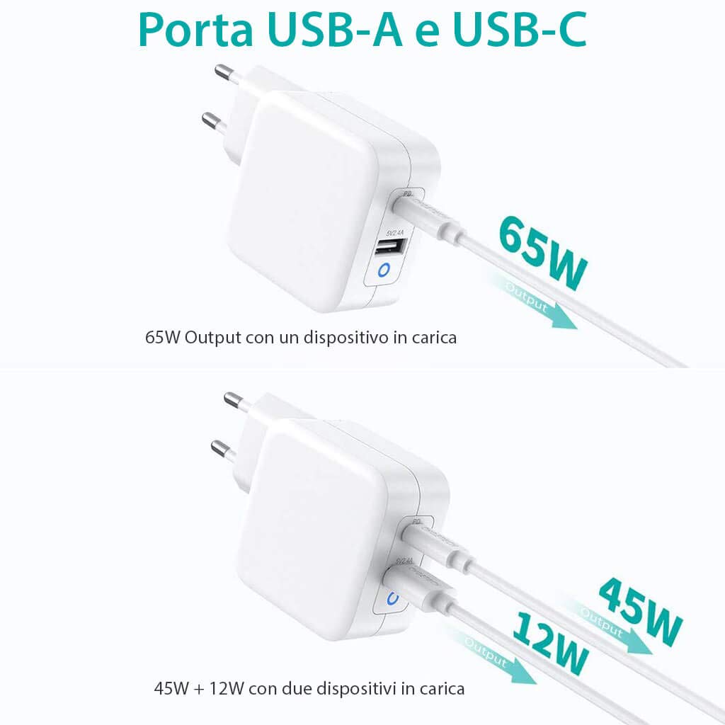 NewNet USB C Caricatore PD 65W con GaN Tech Caricabatterie da Muro USB C + USB A per Mac Book PRO/Air Pad dell XPS 13 HP Lenovo Thinkpad Nintendo Switch Galaxy Huawei