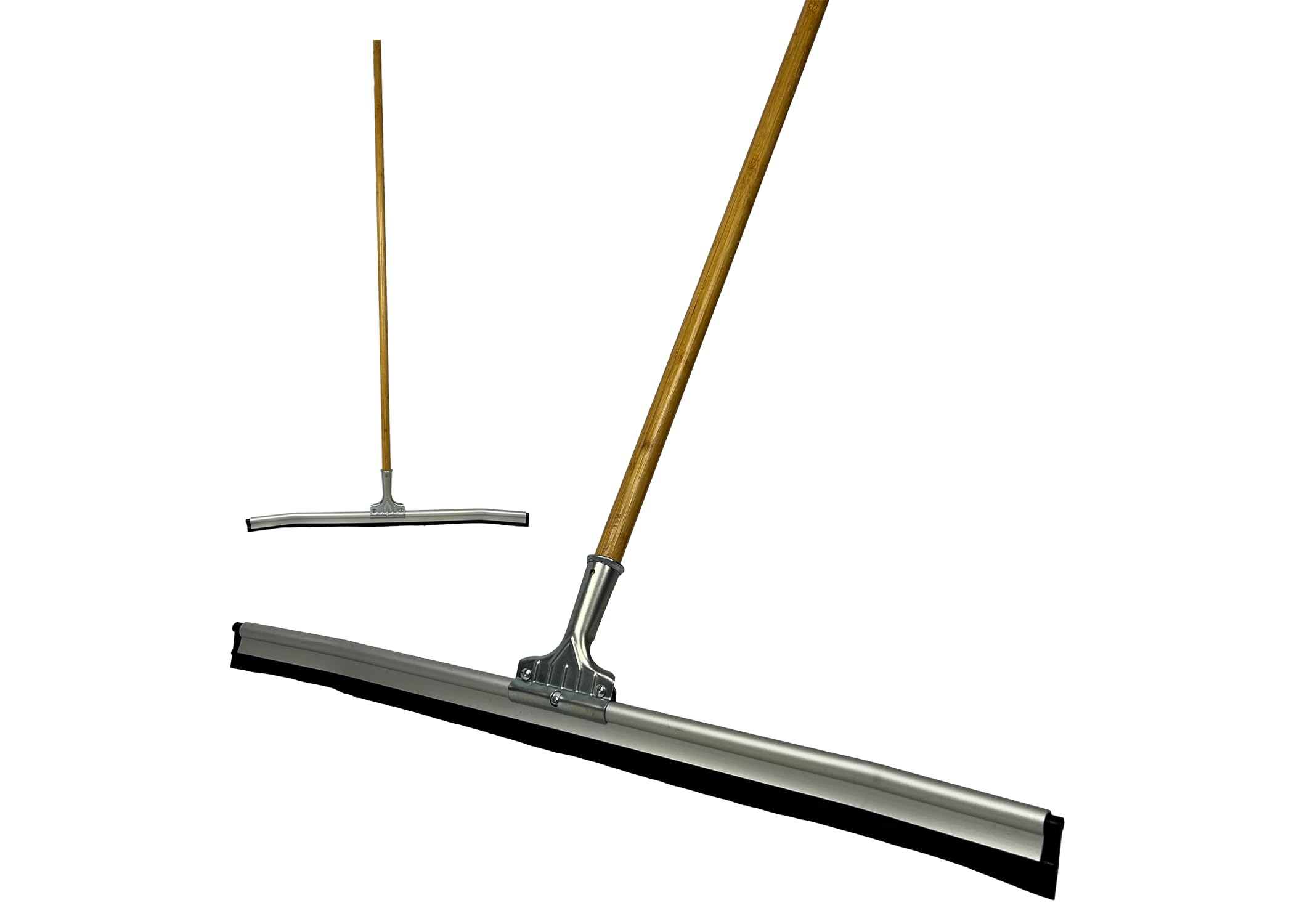 Soft Rubber Floor Squeegee, Curved and Straight Blade with Bamboo Handle