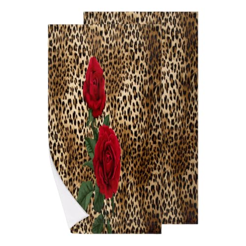 Pack de 2 Súper Suave Pareo Estampado de Leopardo Rosa Flor Toalla de Camping Stranddecke para Playa,Piscina,Camping 40X70cm