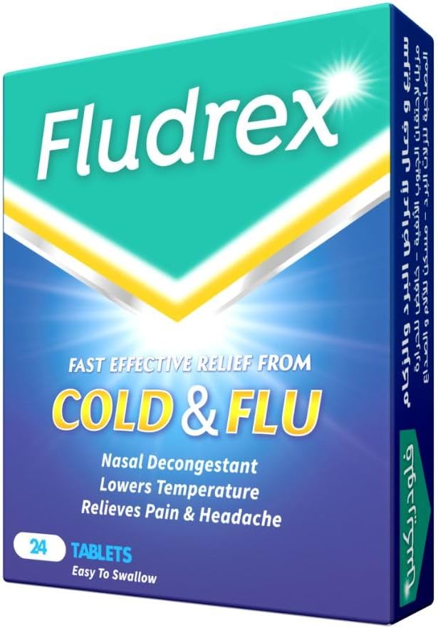 FLUDREX Tablets 24 pcs (400 mg), caffeine (32 mg), relieve cold and flu, nasal congestion, fever, headache, and pain