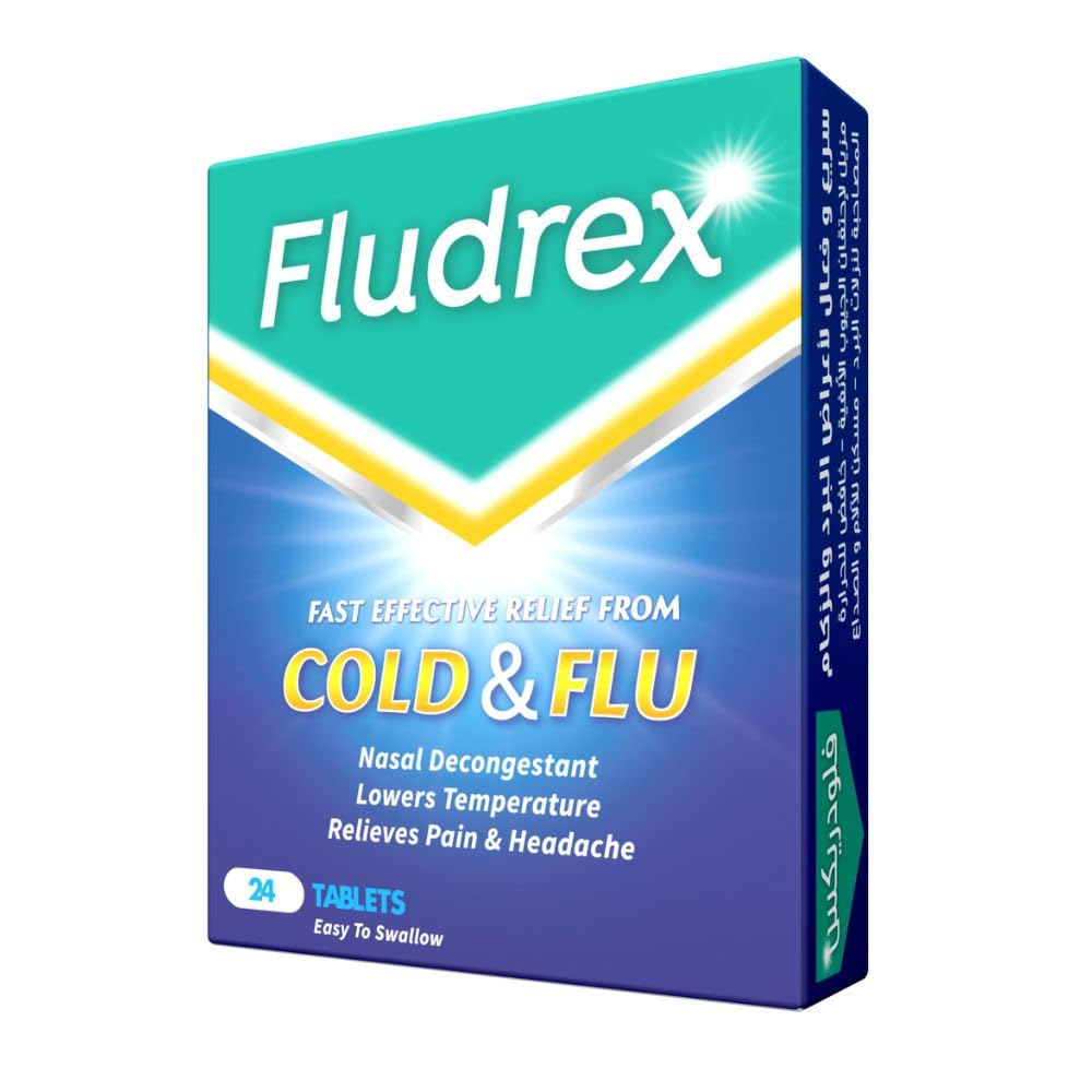 FLUDREX Tablets 24 pcs (400 mg), caffeine (32 mg), relieve cold and flu, nasal congestion, fever, headache, and pain