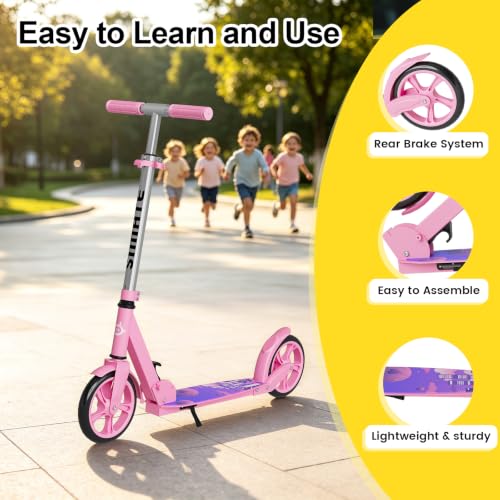Image of SIMATE Kick Scooter for Kids Teens & Adults, 4 Adjustable Heights, 8IN All Terrain Big Wheels, Foldable and Lightweight, Gifts for Girls Boys